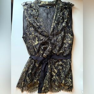 Elie Tahari Black and Gold sheer flowers.